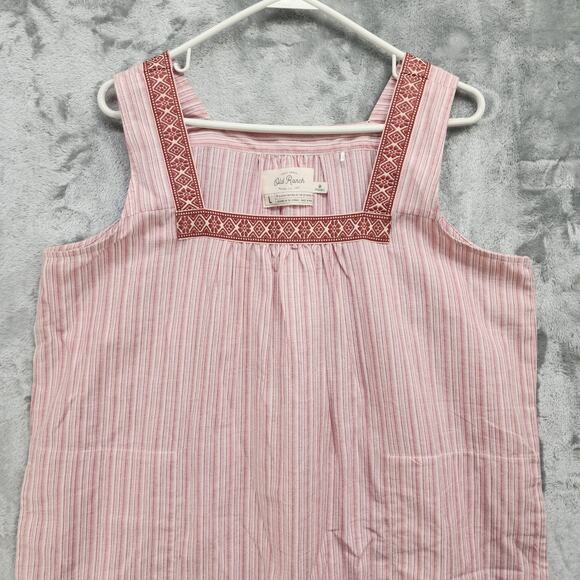 Old Ranch Dress Womens L Pink Embroidered Striped Sleeveless Allegra Pockets - Picture 2 of 11
